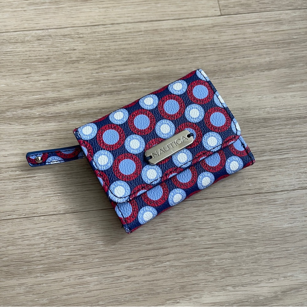 Nautica Red and Blue Polka Dot RFID Wallet